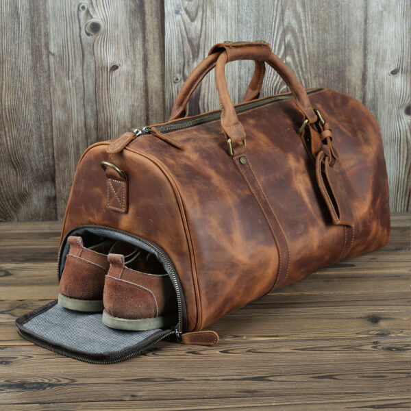 Men's Vintage Crazy Horse Leather Large Capacity Travel Bag - Image 5