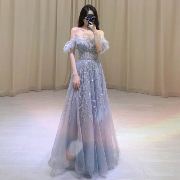 Women's Fashion Temperament One Shoulder Evening Dress - Image 5