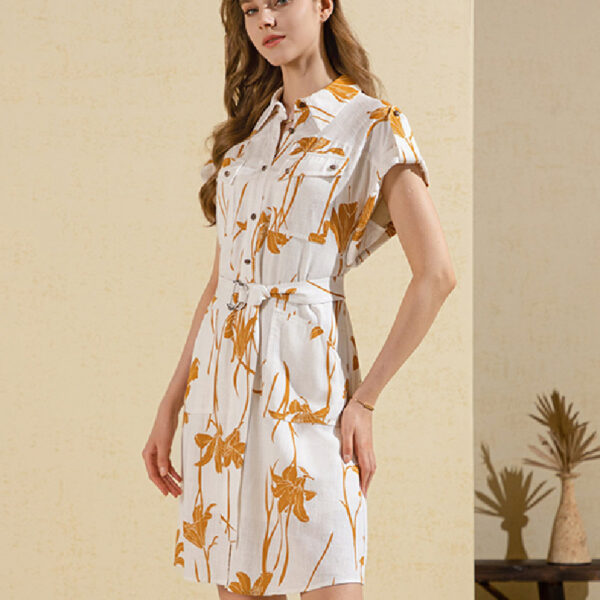 Lady Temperament White With Printed Pattern Generous And Decent Dress