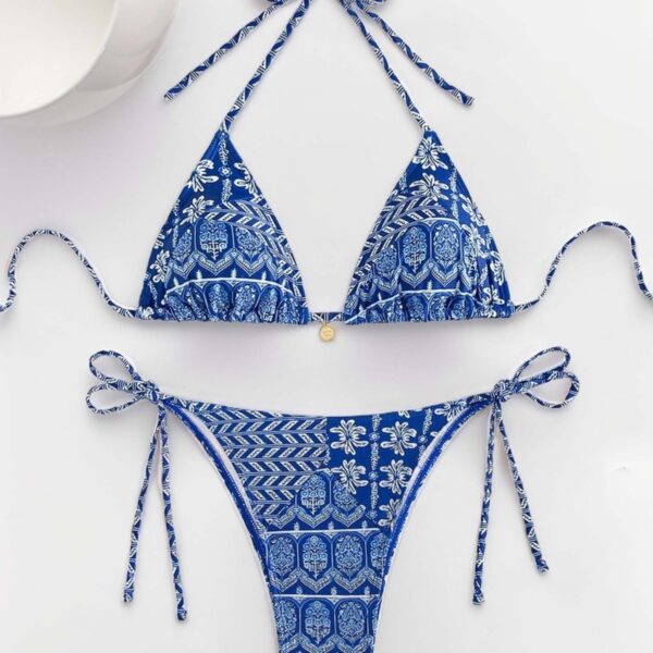 Women Printed Lace-up Bikini Split Swimsuit Swimwear - Image 5