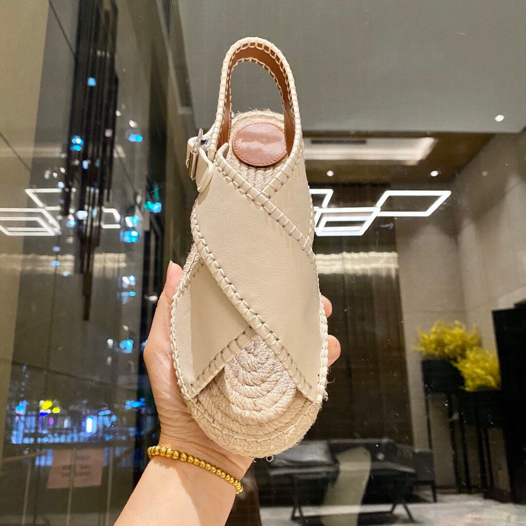 Women’s Summer Hemp Rope Woven Leather Flat Sandals