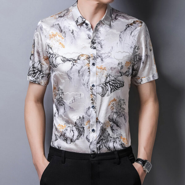 Chinese Style Silk Satin Shirt Short Sleeve - Image 4