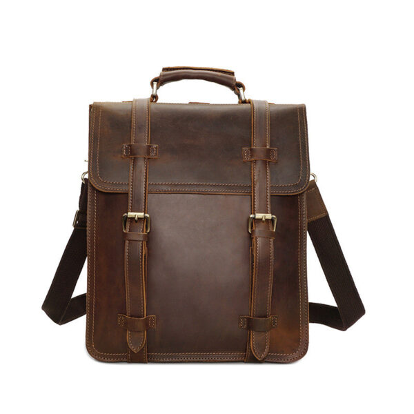 Men's Fashion Vintage Crazy Horse Leather Backpack - Image 5