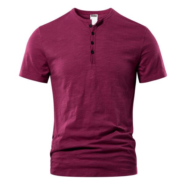 Men's Slub Cotton Casual Solid Color Short Sleeve - Image 6