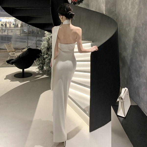 French Style Retro Elegant Sense Of Atmosphere Sloping Shoulder Dress Women - Image 3