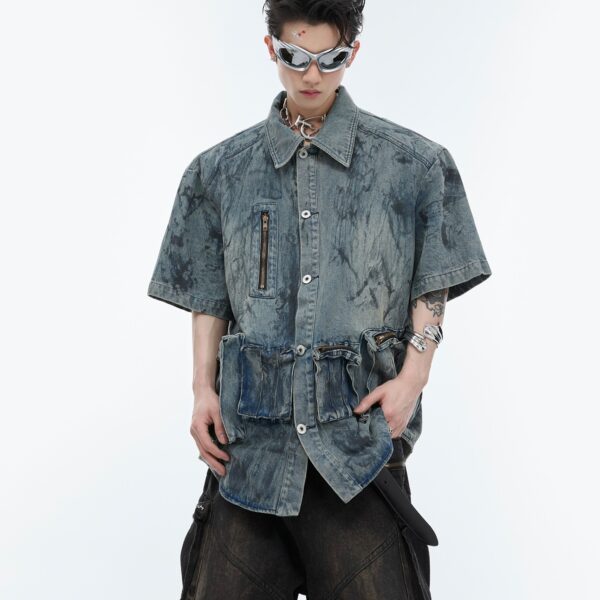 Retro Distressed Short Sleeve Denim Coat