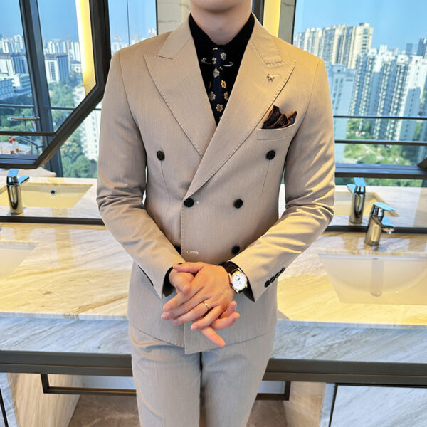 Double Breasted Business Slim Fit Casual Two-piece Suit - Image 3