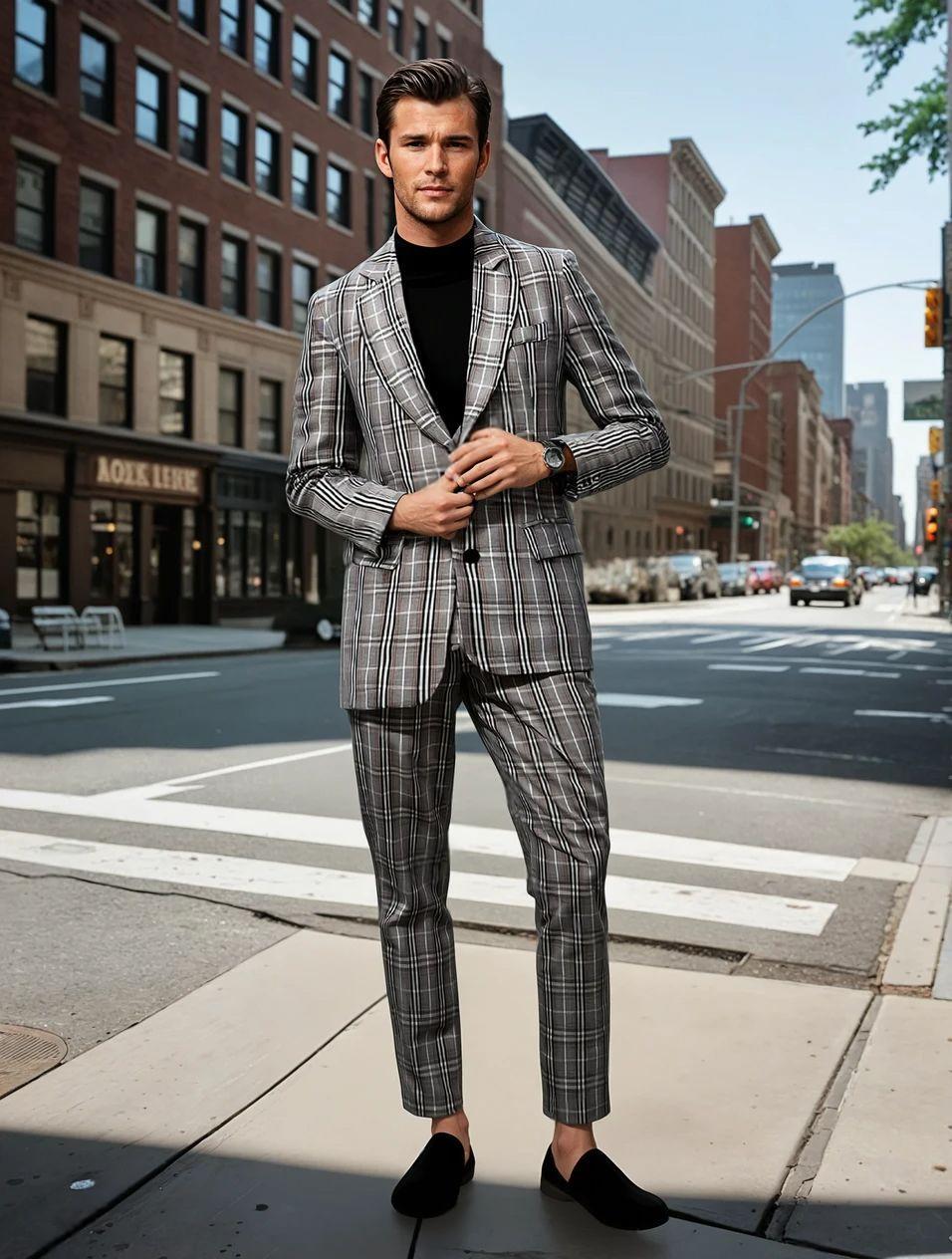 Men’s Classic Check Blazer And Pants Set