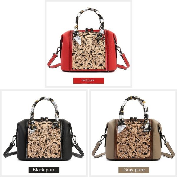 Leather Carving Stylish Textured Vintage First Layer Cowhide Portable Messenger Bag - Image 7