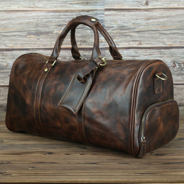 Men's Vintage Crazy Horse Leather Large Capacity Travel Bag - Image 7