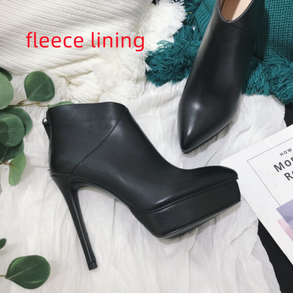 Autumn And Winter New Stiletto High-heeled Platform Leather Ankle Boots - Image 6