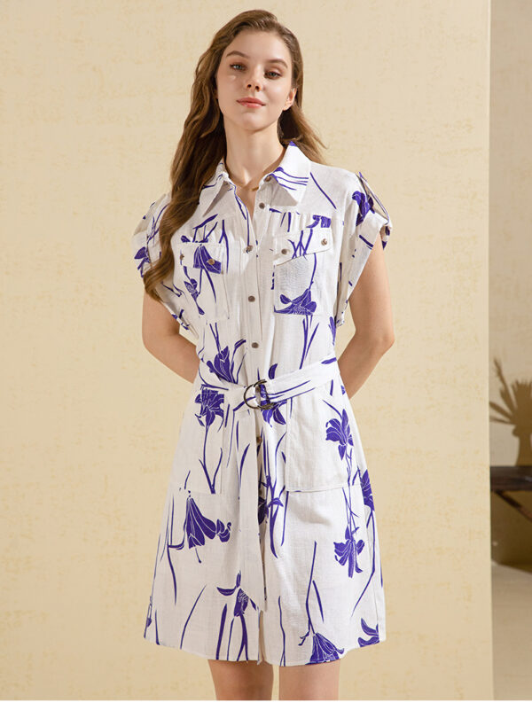 Lady Temperament White With Printed Pattern Generous And Decent Dress - Image 3