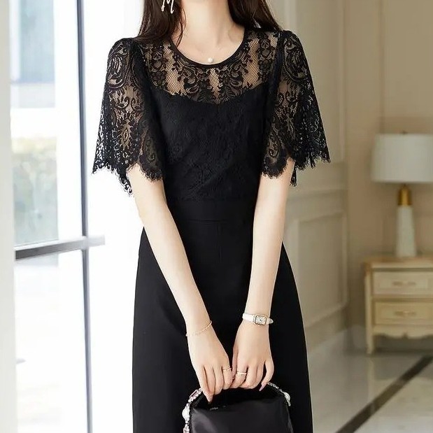 Lace Stitching Mid-length Summer Dress Slimming
