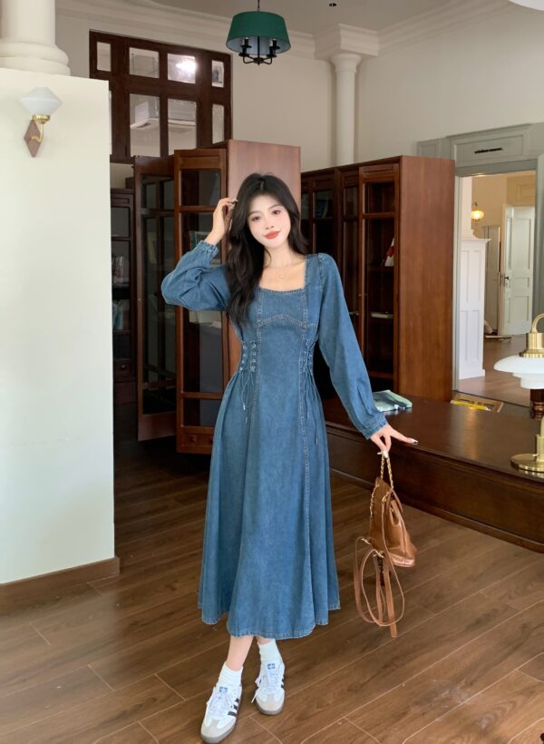 Plus Size Women's French Short Sleeve Dress Waist Slimming Denim Skirt Pear Shape - Image 2