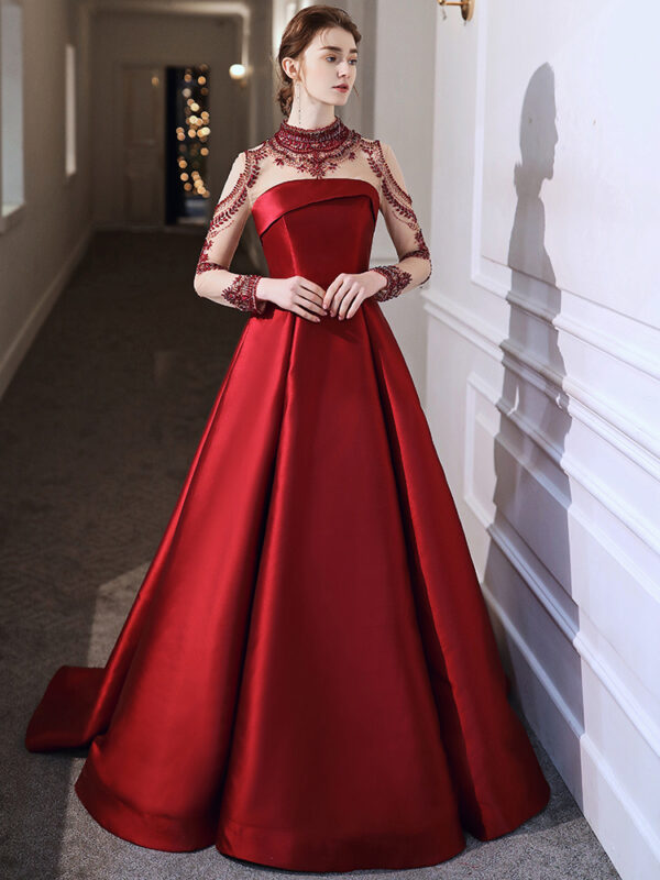 Wine Red Satin Toast Clothing With A High-end Temperament - Image 3