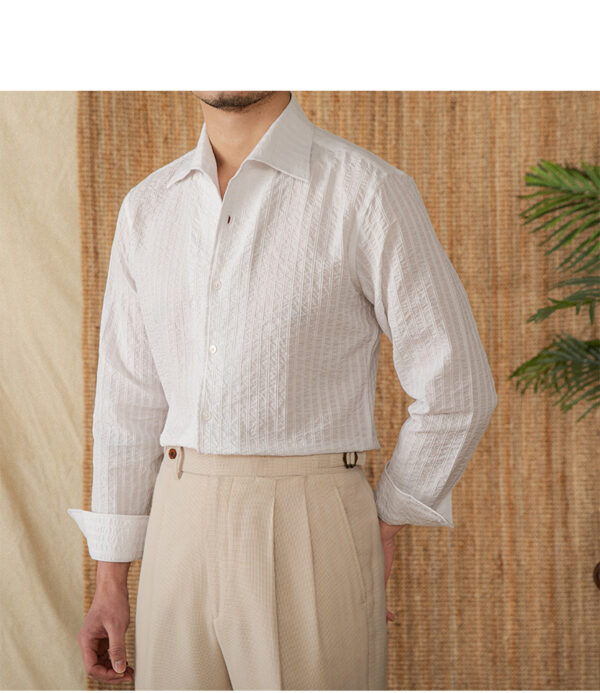 Cotton Seersucker Thin Long-sleeved Shirt One Collar Casual Shirt - Image 6