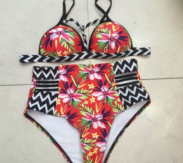 Multicolor Print High Waist Bikini Swimsuit Sexy Women Swimwear - Image 6