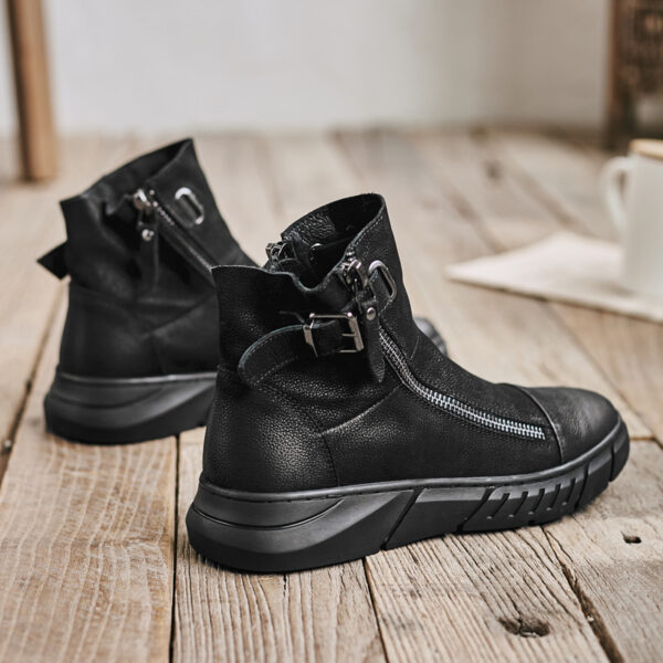 Snow Black British Round Toe and Velvet Mid-Top Tide Shoes - Image 4