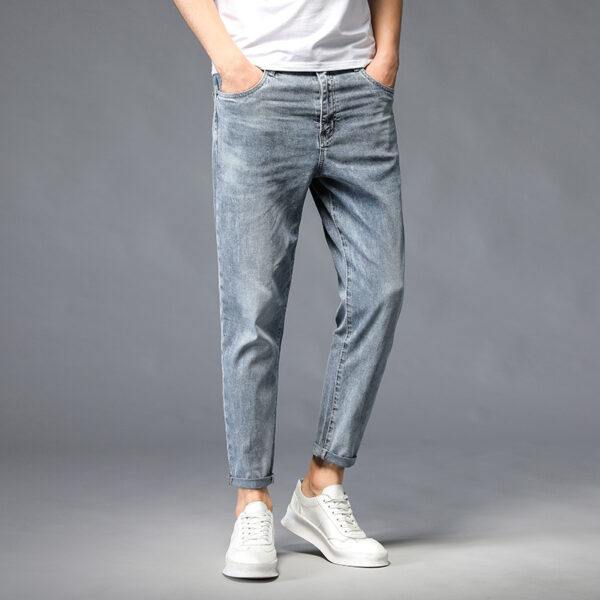 Nine-Point Washed Small Feet Jeans Straight-Leg Pants Men - Image 5