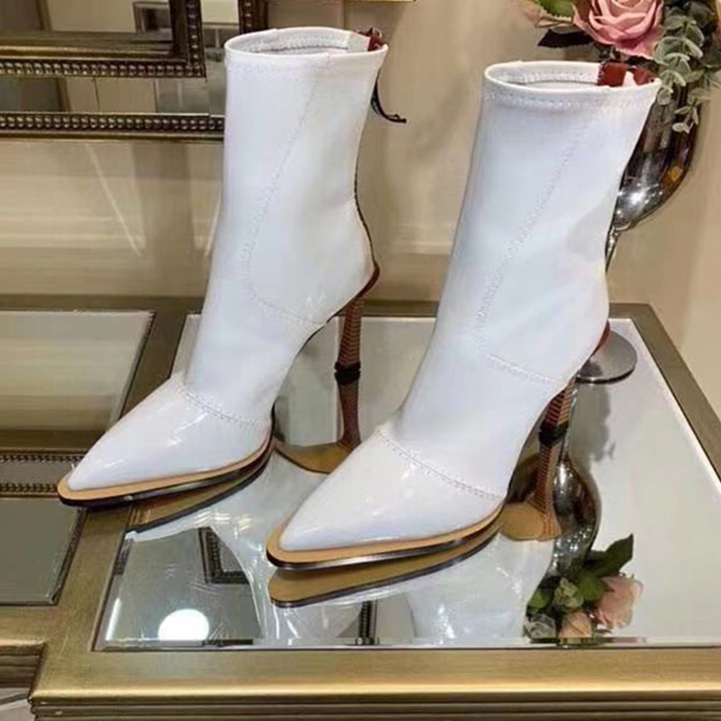 Patent leather short boots women’s pointed toe stiletto