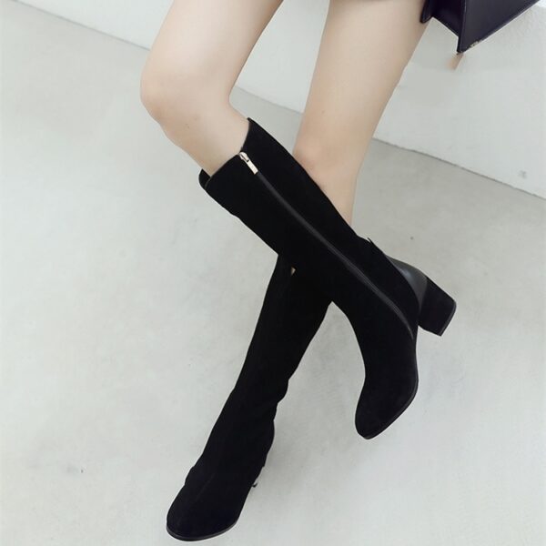 Women's New Leather Scrub Thick Heel High Boots - Image 5