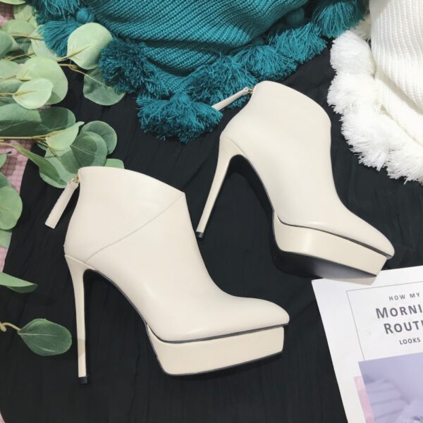 Autumn And Winter New Stiletto High-heeled Platform Leather Ankle Boots - Image 2