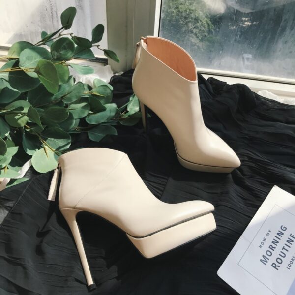 Autumn And Winter New Stiletto High-heeled Platform Leather Ankle Boots - Image 7