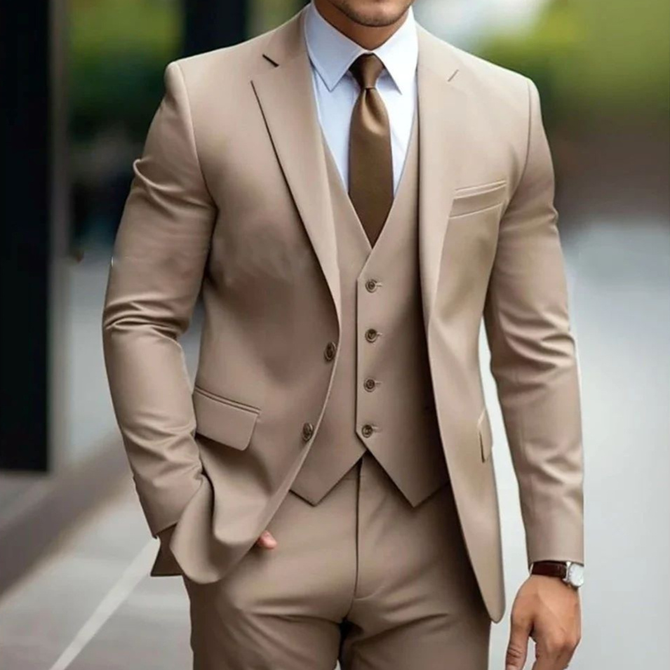 Business Casual Men’s Three-piece Suit For Bridegroom Men’s Wedding