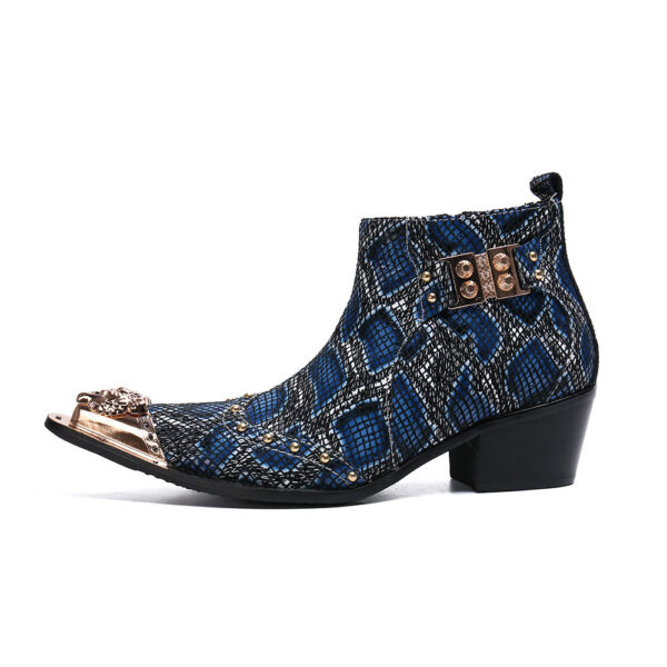 Male British Fashion Personality Snake Print Short Leather Boots - Image 4