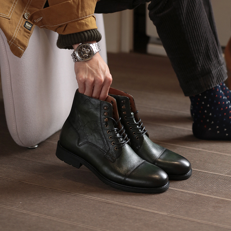 British Style Men’s Mid-high Leather Martin Boots