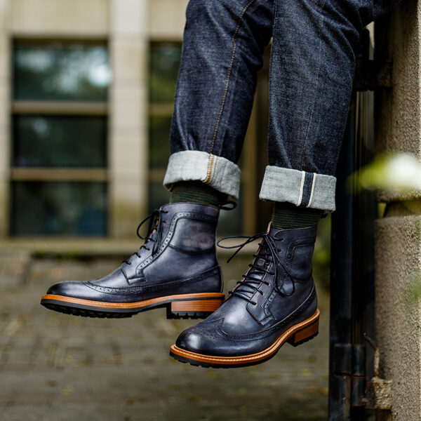 Men's High-top Casual Cowhide Round Toe Leather Boots - Image 3