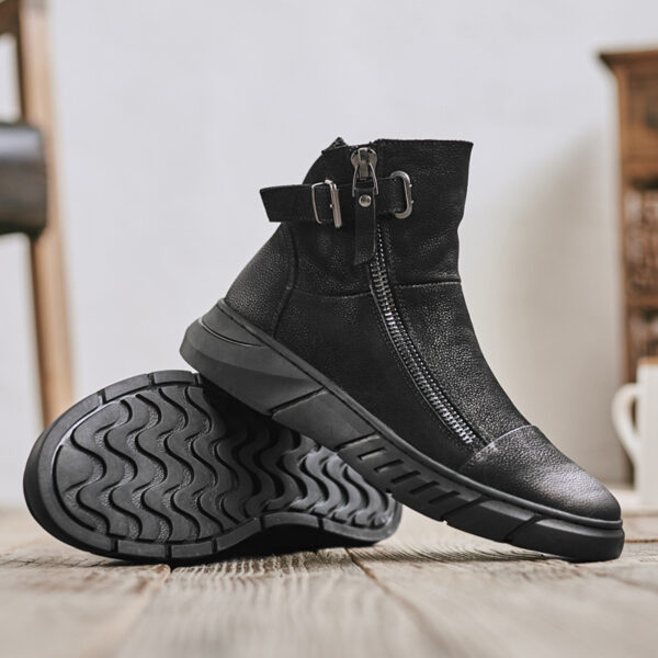 Snow Black British Round Toe and Velvet Mid-Top Tide Shoes - Image 3