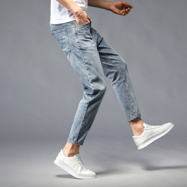 Nine-Point Washed Small Feet Jeans Straight-Leg Pants Men - Image 2