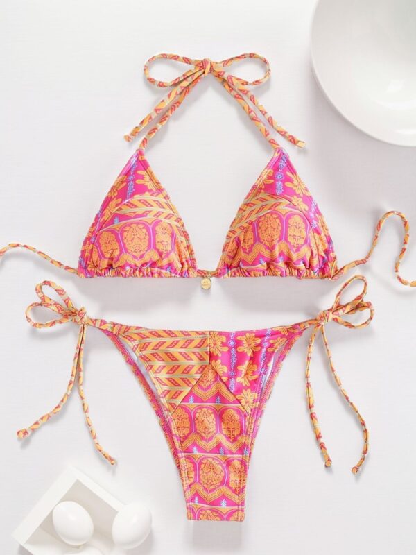 Women Printed Lace-up Bikini Split Swimsuit Swimwear - Image 8