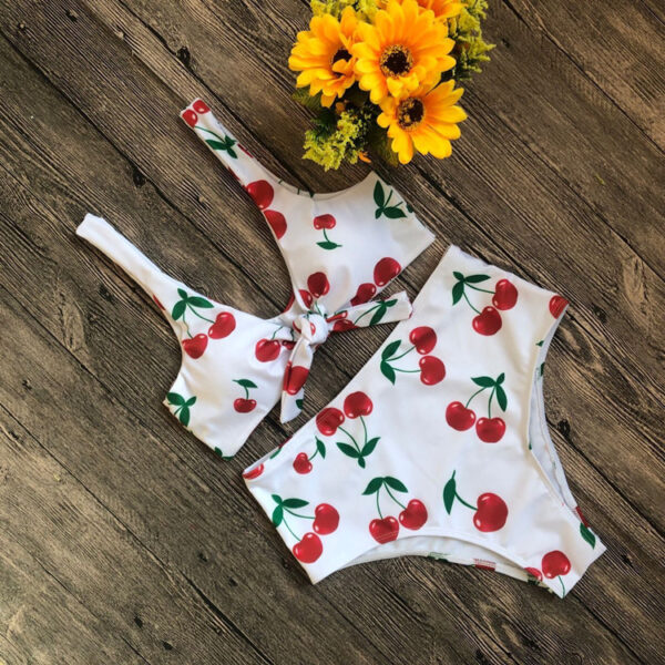 Cherry Print Bikini Push Up Front Knot Bikini Women Mujer Swimwear - Image 3