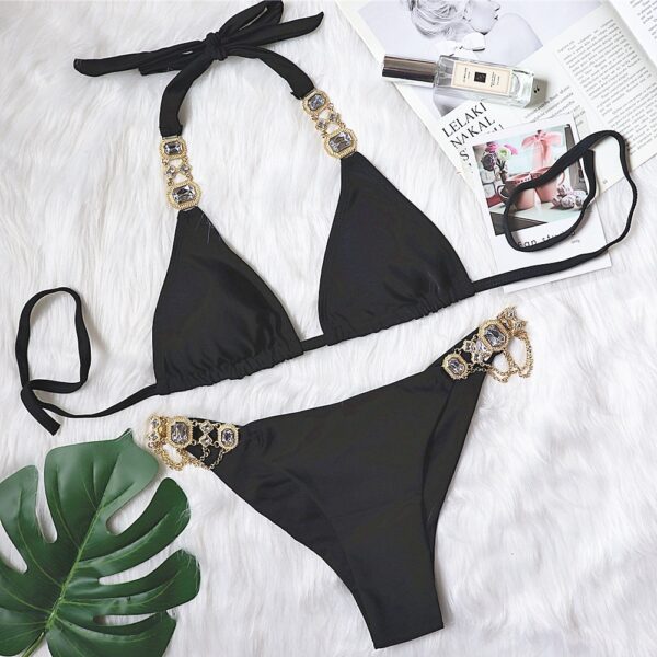 New Sexy Purple Halter Crystal Diamond Bikini Female Swimsuit Women Swimwear Rhinestone Bikini - Image 8