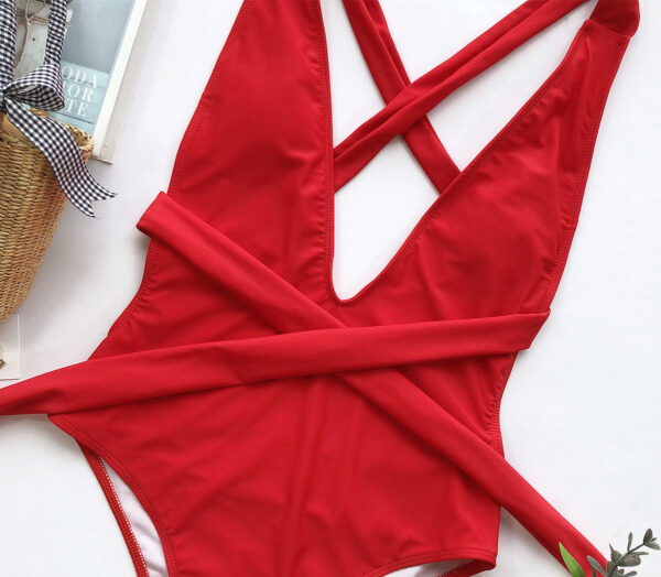 Swimsuit Women Push Up Lace Tie Bodysuit Brazil Deep V Neck Halter Swimsuit Swimwear - Image 3