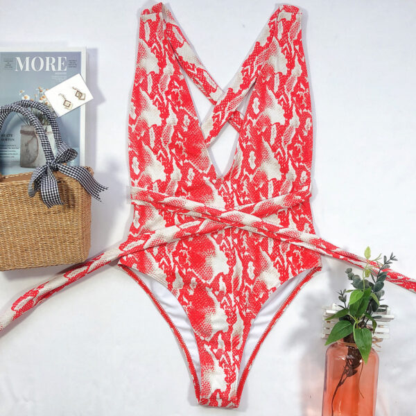 Swimsuit Women Push Up Lace Tie Bodysuit Brazil Deep V Neck Halter Swimsuit Swimwear - Image 6
