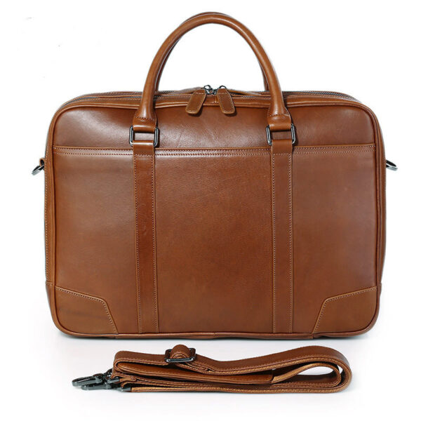 Computer Bag Tree Cream Leather Briefcase Double Layer Zipper Bag - Image 5