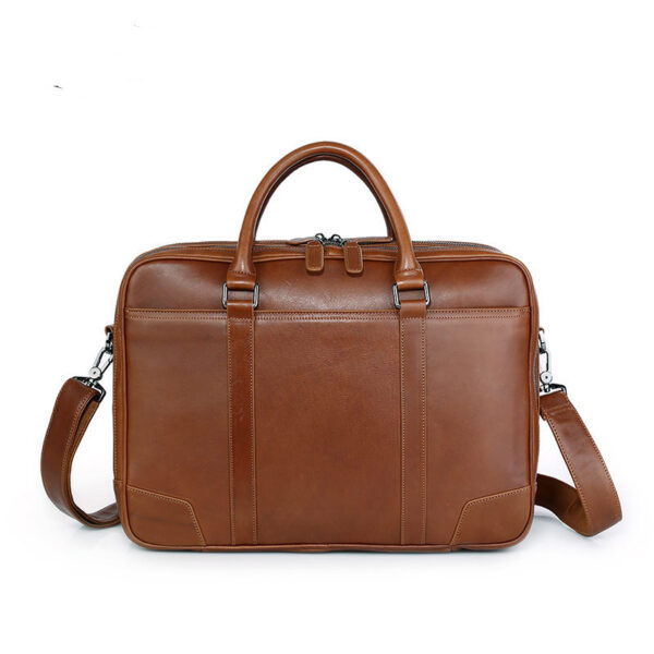 Computer Bag Tree Cream Leather Briefcase Double Layer Zipper Bag - Image 3