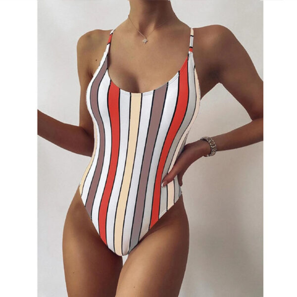 Multicolor Striped One-piece Swimsuit Women European And American Foreign Trade Swimwear Amazon Bikini - Image 3