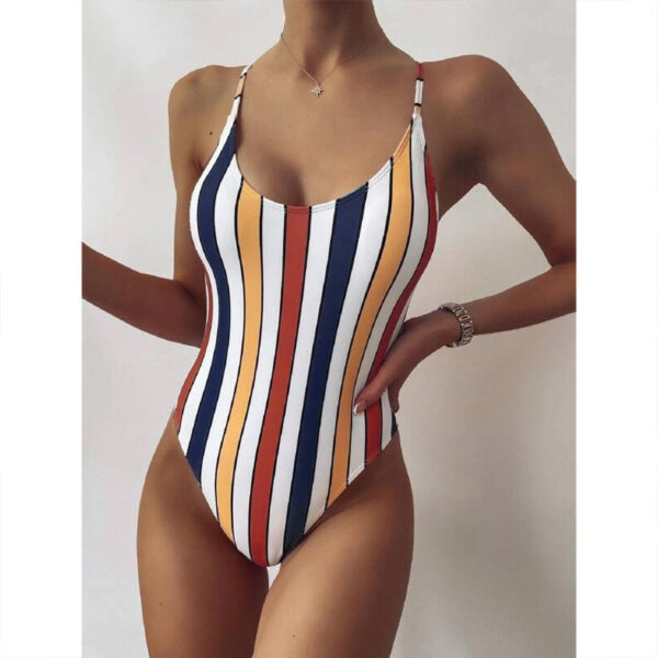 Multicolor Striped One-piece Swimsuit Women European And American Foreign Trade Swimwear Amazon Bikini - Image 2