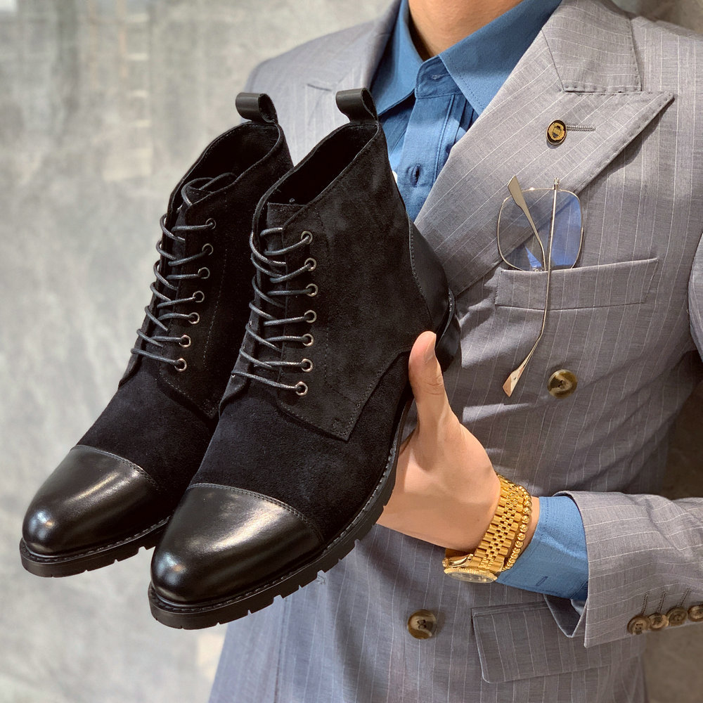 British Leather High-Top Lace-Up Shoes