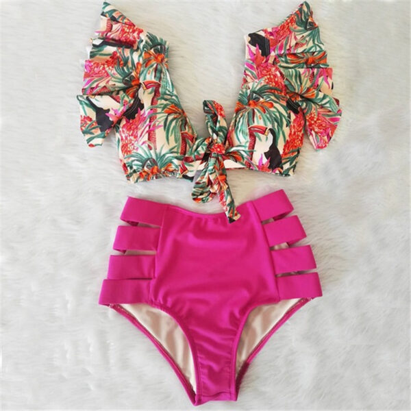High Waist Bikini Ruffle Swimwear Women Print Sexy Swimsuits - Image 5