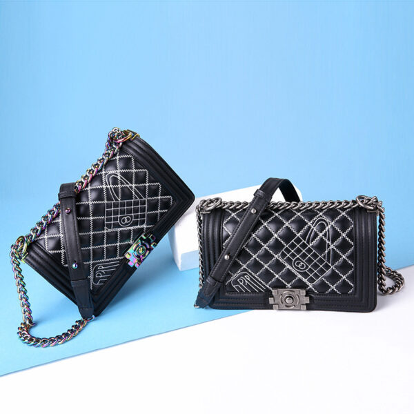 Leather one-shoulder diagonal colorful chain bag - Image 2