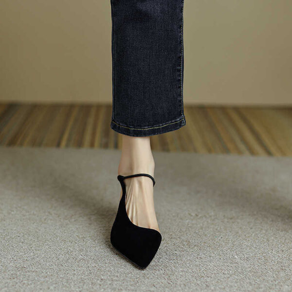 Genuine Leather Semi-toe Box All-match Sandals Summer New Niche Hollow High Heels - Image 3