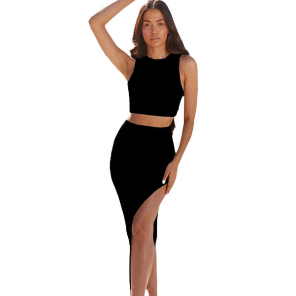 Women's Short Top Split Hip Skirt Two-piece Set Dress - Image 9
