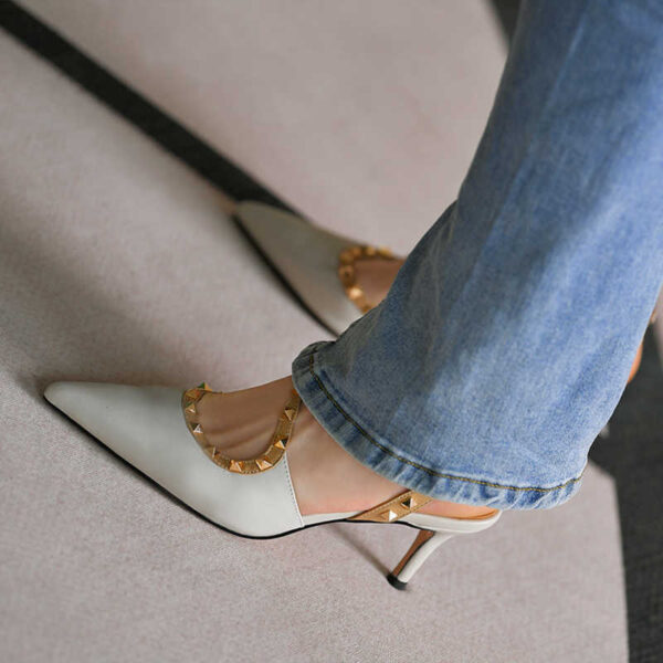 Sheepskin Pointed Toe Stiletto Heel Shoes Side Empty High Heel Sandals - Image 3