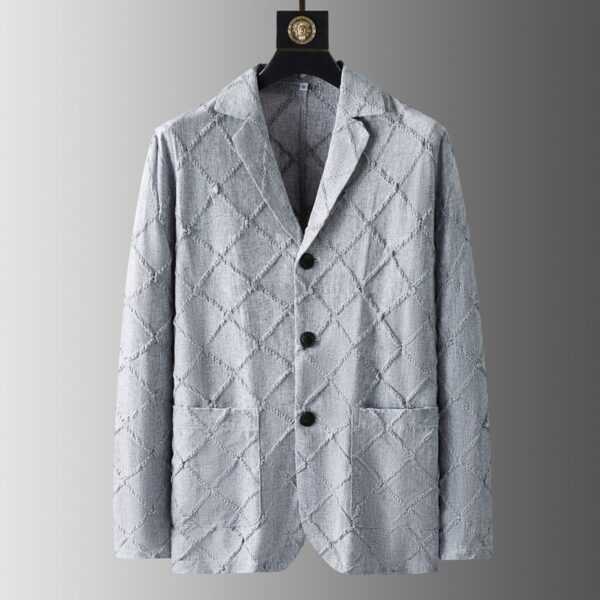 High-end Men's Fashion Tailored Suit Collar Jacquard Thin Long Sleeve Two-piece Set - Image 7