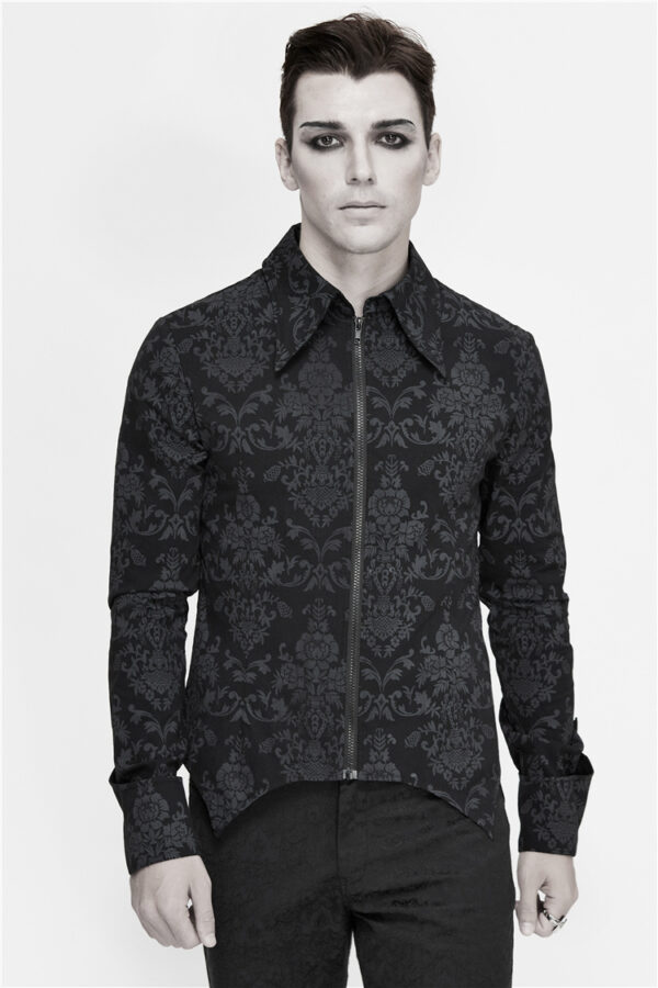 Men's Long Sleeve Stand Collar Zipper Embroidered Shirt - Image 6